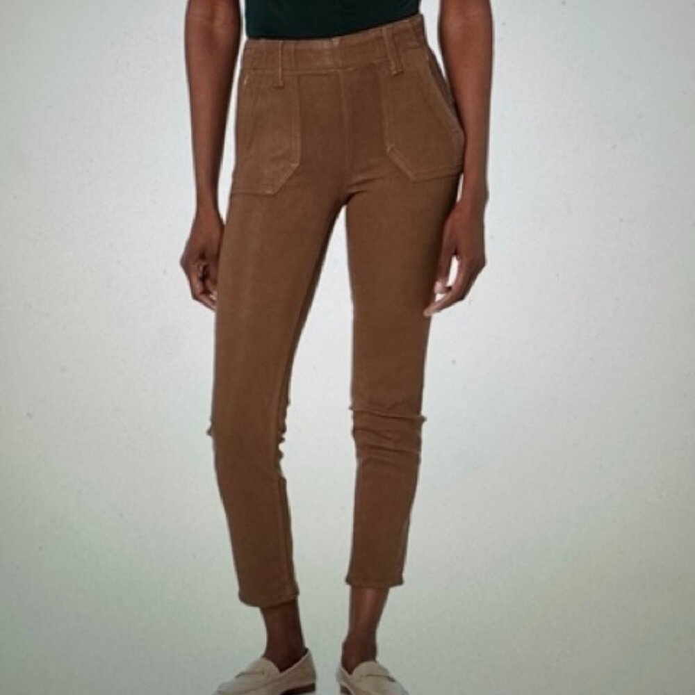 PAIGE Women's Mayslie Coated Mid Rise Jean--Beautiful Cognac Color Size 28